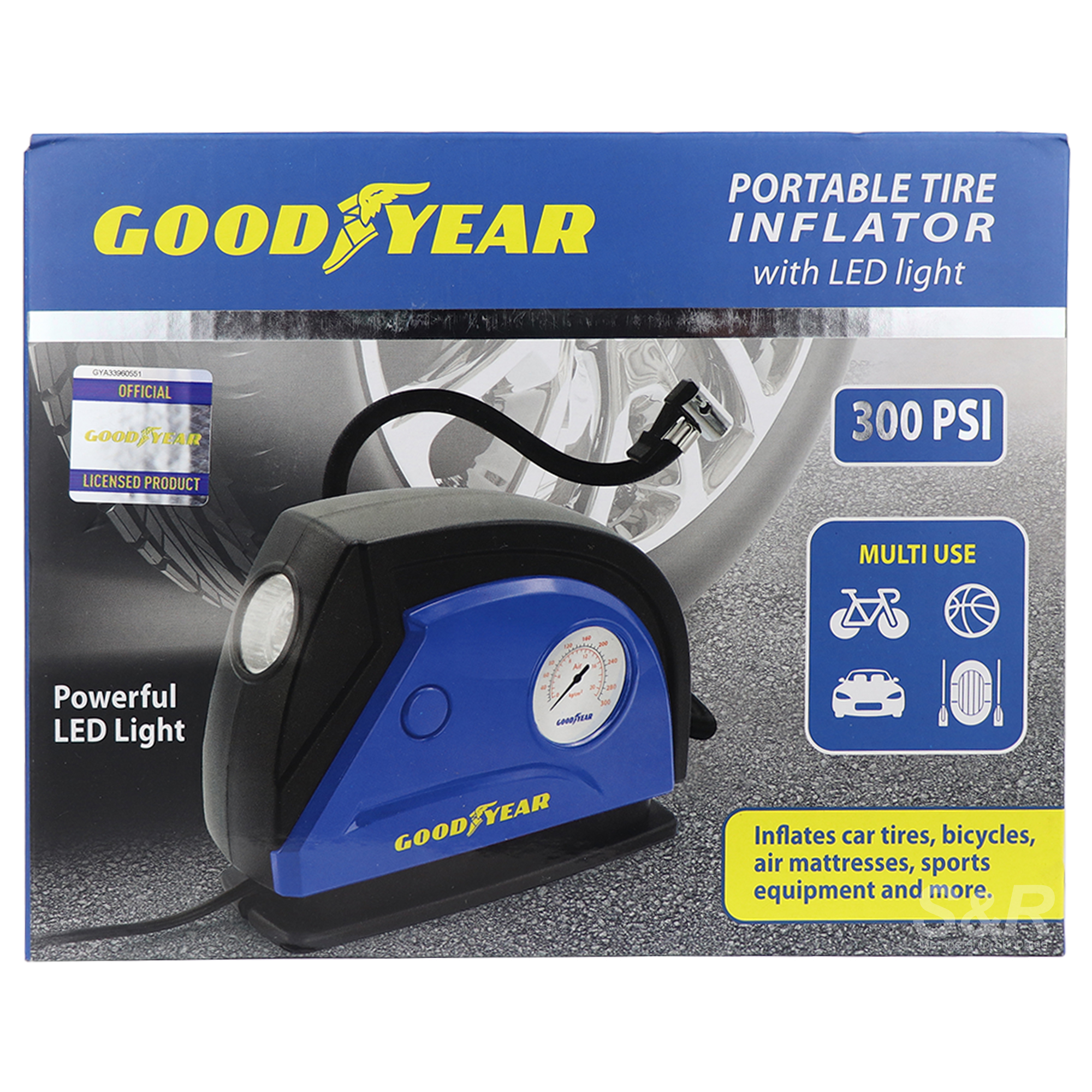 Good Year Portable Tire Inflator with LED Light 300 PSI Good Year Portable Tire Inflator with LED Light 300 PSI